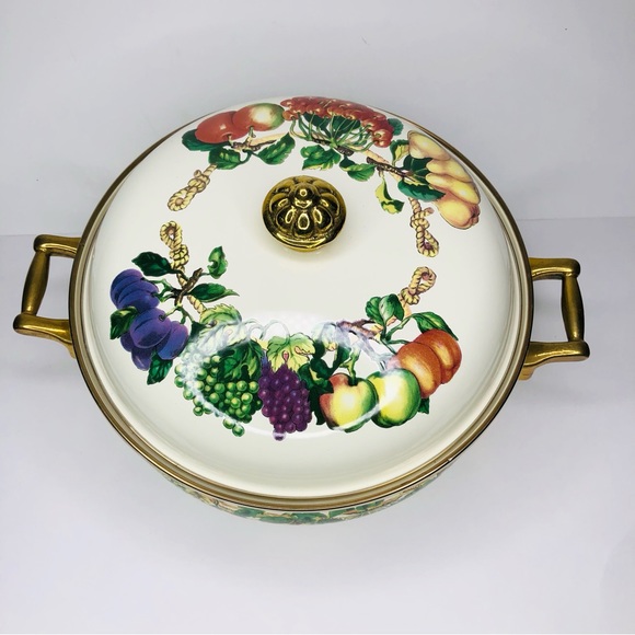 KENSINGTON Pot Tabletops Unlimited Fruits 4 Quart Brass Gold Knot Handle Trim - Picture 4 of 11